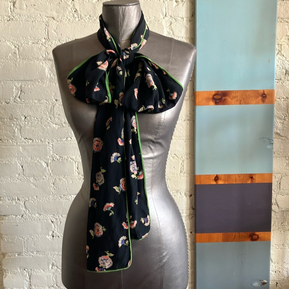 Vintage black floral long scarf 30s 40s